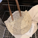 Weiyinxing Straw Beach Bag Vintage Handmade Woven Shoulder Bag Raffia circle Rattan bags Bohemian Summer Vacation Casual Bags