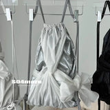 Weiyinxing Korean New Functional Silver White Lace Up Bow Knot Fashion Backpacks Cusal Spicy Girl Y2k Bandage Backpack