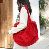 Weiyinxing Casual Totes Teenager Students Corduroy Shoulder Bag Women Large Drawstring Handbag Ladies Shopping Bags Purse
