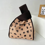 Weiyinxing Handmade Knit Handbag Women Japanese Wrist Knot Bag Wide Stripe Plaid Tote Bag Students Mini Reusable Shopping Bags