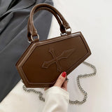 Weiyinxing Women Crossbody Bag Large Capacity Coffin Shape Phone Shoulder Bag Halloween PU Top Handle Bag for Travel Make Up Cosmetic Bag