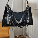 Weiyinxing Y2k Hot Girl Chain Crocodile Pattern Handbag 2023 Summer Subculture Dark Punk Underarm Bag Cross Skull Shoulder Bag