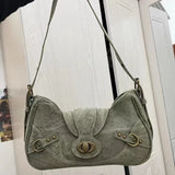 Weiyinxing Y2k Vintage Shoulder Bag American Street Style Rivets Green Canvas Handbag Gothic Punk Biker Cool Designers Underarm Bag