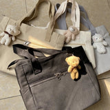 Weiyinxing Unisex Large Capacity Shoulder Bag Artistic Youth Solid Tote Bag Versatile Preppy Style Double Zipper Canvas Student Bag