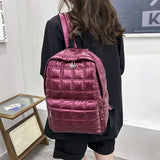 Weiyinxing Winter Ultra Light Space Down Women's Backpack Quilted Plaid Female School Backpacks Bags for Women Girls Kawaii Backpack