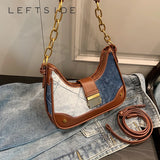 Weiyinxing Denim+PU Leather Small Crossbody Bags for Women 2024 Korean Fashion Underarm Bag Female Shoulder Bag Handbags