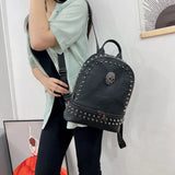 Weiyinxing All Match Soft Leather Rivet Skull Backpack Women Casual Punk Streetwear Schoolbags Y2k Aesthetic Trendy Vintage Backpacks
