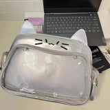 Weiyinxing Silver Backpacks for Women Cute Cat Transparent Shoulder Bag Fashion Designer Bag Large Capacity Crossbody School Backpack
