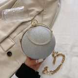 Weiyinxing Ring Portable Evening Bags Metal Sliver Round Ball Handbags for Lipstick Elegant Luxury Clutch Purse Wedding Wallets