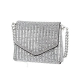 Weiyinxing Bling Chain Crossbody Bag Ladies Mini Rhinestone Small Envelop Shoulder Purse Full Diamond Messenger Evening Bag