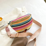 Weiyinxing Bohemian Chest Bags For Women Rainbow Color Striped Knitted Waist Pack Weaving Design Mini Crossbody Saddle Bag Sac A Mai