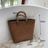 Weiyinxing Straw Shoulder Bag Women Large Capacity Rattan Handle Bag Splicing Color Beach Bag Travel Vacation Woven Totes Bag Bolsa