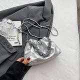 Weiyinxing Silver Small Leather Crossbody Bag Women's 2024 Retro Simple Style Chain Lipstick Bucket Bag Lady Handbags and Purses