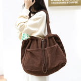Weiyinxing Casual Totes Teenager Students Corduroy Shoulder Bag Women Large Drawstring Handbag Ladies Shopping Bags Purse