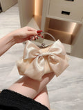 Weiyinxing Satin Bow Fairy Evening Bags Clutch Metal Handle Handbags for Women Wedding Party Bridal Clutches Purse Chain Shoulder Bag