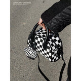 Weiyinxing Checkerboard Black and White Boston Bag Mini Cute Flower Pendant High Capacity Handbag Messenger Bag Purses Handbags