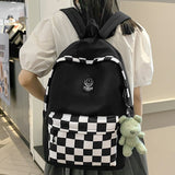 Weiyinxing Women Plaid Harajuku Backpack Girl Travel School Bag Female Laptop Lattice College Backpack Fashion Ladies Cute Book Bags