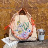 Weiyinxing Embroidery Women Shoulder Bag Designer Eco Bags for Women Rope Handle Handbags Drawstring Bag Reusable Shopper Tote