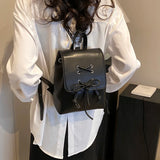 Weiyinxing Tie Design Women's Small 2024 Fashion Backpack Girls School Bag Solid Color Pu Leather Fashion Travel Silver Back Pack