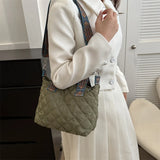 Weiyinxing Tote Bag Women Quilted Puffy Handbag Down Cotton Padded Wide Shoulder Belt Shoulder Bag Down Padding Crossbody Handbag