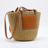 weiyinxing Straw Basket Bags Designer Rope Woven Women Shoulder Bags Summer Beach Crossbody Bag Pu Leather Patchwork Large Tote Sac