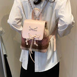 Weiyinxing Tie Design Women's Small 2024 Fashion Backpack Girls School Bag Solid Color Pu Leather Fashion Travel Silver Back Pack