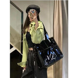 Weiyinxing Vintage Black Y2k Handbag Women 2024 Cool Girls Leather Large Capacity Tote Bag Ladies Moto Biker Casual Crossbody Bags