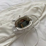 Weiyinxing Shoulder Bag Metal Clip Buckle Women Shoulder Handbags Shell Shape Small Leather Pleated Cloud Lady Purse for Travel Dating