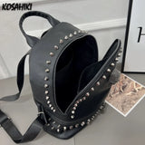 Weiyinxing All Match Soft Leather Rivet Skull Backpack Women Casual Punk Streetwear Schoolbags Y2k Aesthetic Trendy Vintage Backpacks
