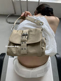 Weiyinxing Vintage Nylon Khaki Shoudler Bag Women Hot Girls Square Underarm Bag Female Harajuku Casual Crossbody Bags Handbag Y2k