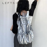 Weiyinxing 2024 Silver Big Drawstring Back Pack PU Leather Korean Fashion Backpack for Women School Bags for Teenagers Girls