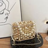 Weiyinxing Luxury Designer Purses And Handbags For Women Hollow-out Basket Pearl Bead Evening Clutch Wedding Party Crossbody Bag 2024