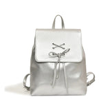 Weiyinxing Tie Design Women's Small 2024 Fashion Backpack Girls School Bag Solid Color Pu Leather Fashion Travel Silver Back Pack