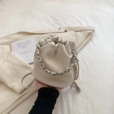 Weiyinxing Chains Mini Bucket Bags for Women Classic Crocodile Textured Drawstring Crossbody Bag Solid Color Lady Handbags