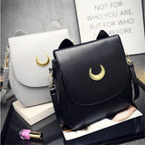 Weiyinxing Sailor Moon Satchel Luna Cat Backpack Black White Moon Pattern Women Shoulder Bag PU Leather Women Backpacks Crossbody