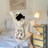 Weiyinxing Kawaii Cat Letter Print Canvas Bags Sweet Ins Students Y2k Aesthetic Schoolbag Casual Women Preppy Drawstring Backpacks