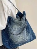 Weiyinxing Y2k Grunge Denim Tote Bag Women Vintage Casual Large Capacity Handbag Purse Female Retro Harajuku Aesthetic Shoulder Bag