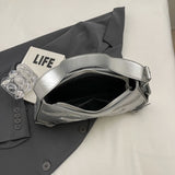 Weiyinxing Style Underarm Bag For Women 2024 New Summer Chic Silver Shoulder Bag Solid Leather Lady Handbag Totes Shopper Purse