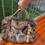 Weiyinxing Plush Large Capacity Tote Bag Women Y2k Grunge Subculture Brown Handbag Ladies Vintage Casual Crossbody Bag Bolso Mujer