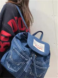 Weiyinxing Japanese New Personalized Jeans Patch Backpack Casual Versatile Canvas Backpack for Spicy Girl Y2k Schoolbag
