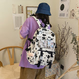 Weiyinxing Women Backpacks Female Cow Printing Funny Student Knapsack Large Capacity Cute Pendant for College for Ladies Girl