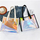 Weiyinxing Big Square Shoulder Bag Fashion Simple Women Transparent PVC Laser Tote Package Large Capacity Beach Shooper Handbag