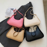 Weiyinxing Retro Solid Color Letter PU Leather Small Underarm Shoulder Side Bags for Women 2024 Simple Purses and Handbags