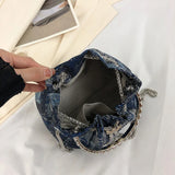 Weiyinxing Handbag Bucket Bag Round Ring Design Hand Bag For Women 2024 New Denim Clutch Fashion Chain Shoulder Crossbody Bag