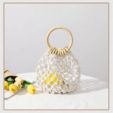 Weiyinxing Straw Woven Beach Bag Hollow Fishnet Handbag Women Shoulder Bags Rattan Ladies Purses Fashion Wrist Pack Bucket Tote