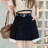 Weiyinxing Women Pleated Mini Skirt 2023 Spring Low Waist With Belt Elegant Lady Clothes Female Y2k High Street Style Shorts P373