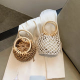 Weiyinxing Straw Woven Beach Bag Hollow Fishnet Handbag Women Shoulder Bags Rattan Ladies Purses Fashion Wrist Pack Bucket Tote