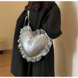 Weiyinxing Sweet Cool Heart Silver Y2k Bag Women High Street Pu Leather Soft Chic Handbag Purse Ladies Retro Casual Bolso Mujer