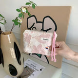 Weiyinxing Green Floral Cute Women Wallet Mini Clutch Purse Coin Purse Cotton Fresh Cute Card Bag Sanitary Napkins Bag Earphone Bag