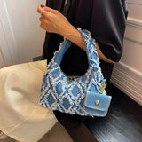 Weiyinxing Small Denim Handbags for Women Korean Plaid Half Moon Zipper Design Underarm Bags Lady Shoulder Bag with Purses